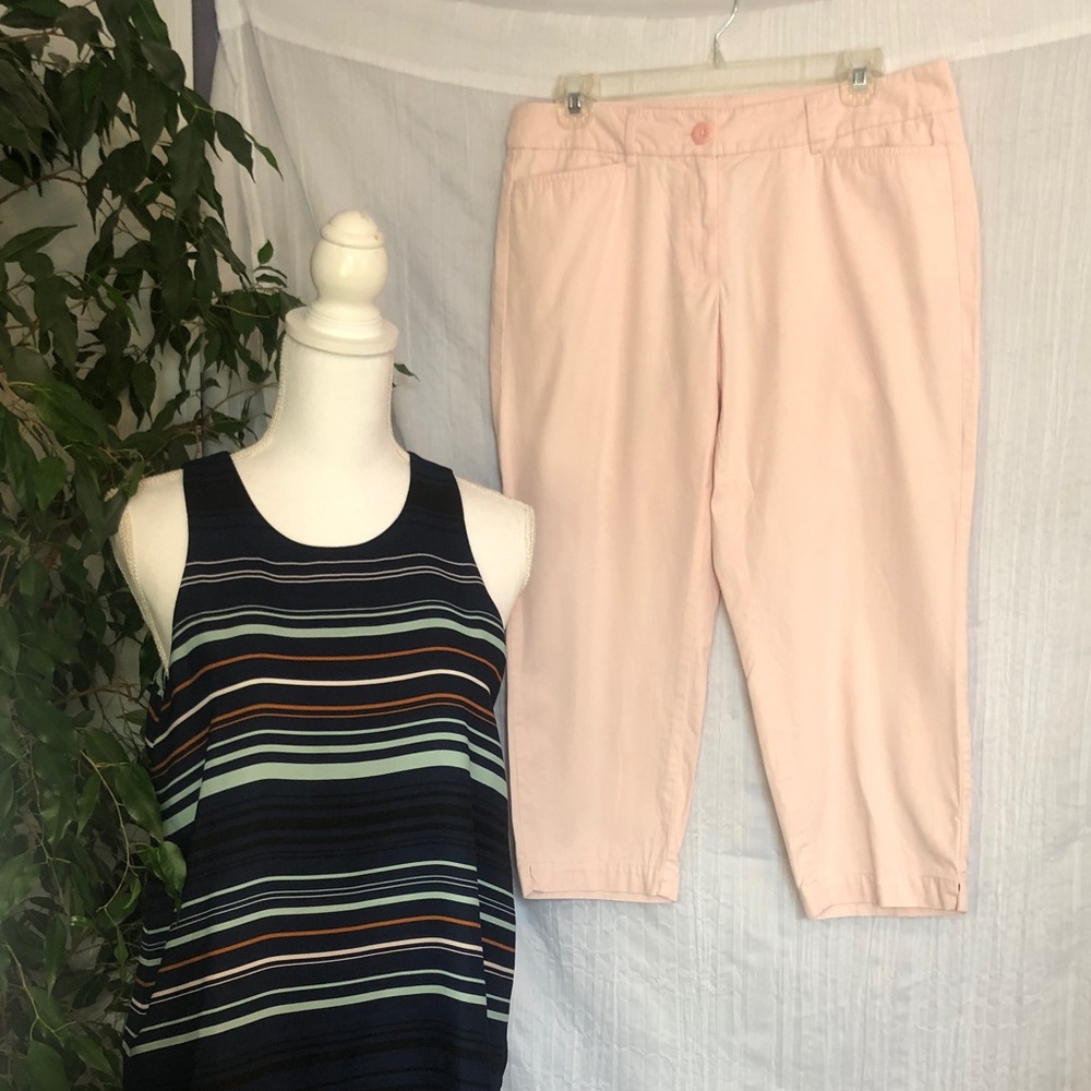 ANN TAYLOR Sz S navy pink striped top cami & LOFT Sz 6P pink crop pants